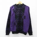 M★古着 ルティグレ 長袖 セーター メンズ アクリル クルーネック USA製 紫他 26mar11