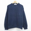 XL★古着 長袖 セーター メンズ 90年代 90s 無地 手織り 大きいサイズ クルーネック USA製 紺 霜降り 26mar19
