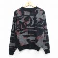 M★古着 長袖 セーター メンズ アクリル クルーネック 黒他 26mar19