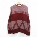 XL★古着 長袖 セーター メンズ 大きいサイズ アクリル クルーネック エンジ他 26mar19