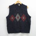 L★古着 ニット ベスト メンズ 90年代 90s アーガイル シェットランドウール Vネック 紺 26mar25