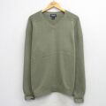 XL★古着 ランズエンド 長袖 セーター メンズ 90年代 90s 無地 コットン Vネック USA製 緑 26mar25