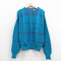 L★古着 長袖 ケーブル セーター メンズ 90年代 90s コットン クルーネック USA製 青【spe】 26apr03