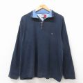 XL★古着 トミーヒルフィガー 長袖 ブランド ハーフジップ セーター メンズ 90年代 90s ワンポイントロゴ コットン 濃紺 26apr04