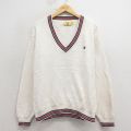 L★古着 ダックヘッド 長袖 セーター メンズ 90年代 90s ワンポイントロゴ コットン Vネック USA製 白 26apr09