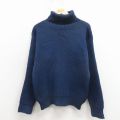 M★古着 長袖 セーター メンズ 70年代 70s 無地 ウール タートルネック ハイネック イングランド製 紺 26apr11