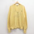 M★古着 シュミーズ ラコステ LACOSTE 長袖 ブランド セーター メンズ 80年代 80s ワンポイントロゴ ウール Vネック フランス製 黄 26apr11