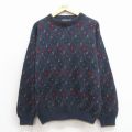L★古着 TRADER BAY 長袖 セーター メンズ 90年代 90s 手織り クルーネック USA製 紺他 26apr11