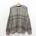 XL★古着 バンヒューセン 長袖 セーター メンズ 90年代 90s アクリル クルーネック ベージュ他 26apr15