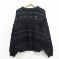 XL★古着 バンヒューセン 長袖 セーター メンズ アクリル クルーネック 濃紺他 26apr15