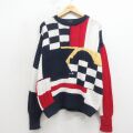 XL★古着 ノーティカ 長袖 ブランド セーター メンズ 90年代 90s 手編み ハンドニット マルチカラー コットン クルーネック 白他【spe】 26apr17