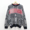 M★古着 ジャンセン 長袖 ノルディック セーター メンズ 90年代 90s 雪柄 コットン クルーネック USA製 紺他 26apr17