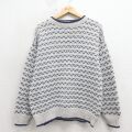 M★古着 長袖 セーター メンズ 90年代 90s バーズアイ コットン クルーネック USA製 薄グレー 26apr17