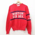 M★古着 長袖 セーター メンズ 80年代 80s MLB ボストンレッドソックス アクリル クルーネック USA製 赤他 メジャーリーグ ベースボール 野球【spe】 26apr23