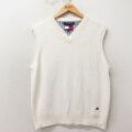 S★古着 トミーヒルフィガー ケーブル ニット ベスト メンズ 90年代 90s コットン Vネック 生成り 26apr23