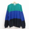 XL★古着 エディーバウアー 長袖 セーター メンズ 90年代 90s 大きいサイズ コットン クルーネック USA製 青他【spe】 26apr25