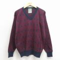 L★古着 ピューリタン 長袖 セーター メンズ 90年代 90s コットン Vネック USA製 エンジ 26apr25