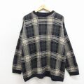 XL★古着 長袖 セーター メンズ 90年代 90s クルーネック USA製 濃紺他 チェック 26apr25