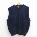 XL★古着 エディーバウアー ケーブル ニット ベスト メンズ コットン Vネック 濃紺 26apr25
