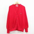 L★古着 JCペニー ザフォックス 長袖 ニット カーディガン メンズ 80年代 80s ワンポイントロゴ 赤 26apr27