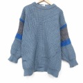 L★古着 長袖 セーター メンズ 90年代 90s 無地 手織り ウール 薄紺他 26jan27