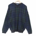 XL★古着 ノーティカ 長袖 ブランド セーター メンズ 90年代 90s ワンポイントロゴ 大きいサイズ コットン クルーネック 濃緑他 チェック【spe】 26jan27