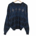 XL★古着 長袖 セーター メンズ 90年代 90s レザー使用 大きいサイズ アクリル クルーネック 紺他 26jan27