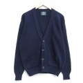 L★古着 ジャンセン 長袖 ニット カーディガン メンズ 90年代 90s 無地 USA製 紺 26jan28