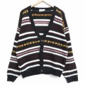 XL★古着 ニューエラ 長袖 ニット カーディガン メンズ アクリル USA製 黒他 ボーダー 26jan28