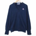 XL★古着 長袖 セーター メンズ 90年代 90s Beringer アクリル Vネック USA製 紺 26jan29