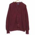 L★古着 ジャンセン 長袖 ニット カーディガン メンズ 90年代 90s 無地 アクリル クルーネック USA製 エンジ 26jan29