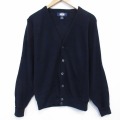M★古着 長袖 ニット カーディガン メンズ 80年代 80s 無地 アクリル クルーネック USA製 紺 26jan29