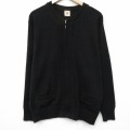 L★古着 長袖 フルジップ ニット カーディガン メンズ 00年代 00s 無地 アクリル クルーネック 黒 26jan30