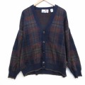 XL★古着 長袖 ニット カーディガン メンズ 90年代 90s イタリア製 紺他 26feb12