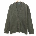 L★古着 長袖 ニット カーディガン メンズ 無地 ウール スコットランド製 濃緑【spe】 26feb12