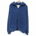 XL★古着 長袖 フルジップ ニット カーディガン メンズ アクリル 紺 霜降り 内側サーマル 26feb25