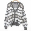 XL★古着 長袖 ノルディック ニット カーディガン メンズ 90年代 90s 雪柄 大きいサイズ アクリル こげ茶他 26feb25
