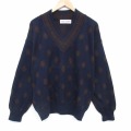 XL★古着 長袖 セーター メンズ 00年代 00s 総柄 Vネック イタリア製 紺他 26feb25