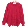 XL★古着 長袖 ケーブル セーター メンズ 90年代 90s ラムウール クルーネック スコットランド製 赤 26feb25