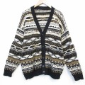 XL★古着 長袖 3Dニット カーディガン メンズ Vネック ベージュ他 26mar06
