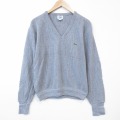L★古着 ラコステ IZOD 長袖 ブランド セーター メンズ 90年代 90s ワンポイントロゴ アクリル Vネック USA製 グレー 26mar06