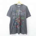 XL★古着 半袖 Tシャツ メンズ マーベル アイアンマン スパイダーマン 大きいサイズ クルーネック 濃グレー 霜降り 25aug22 中古