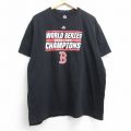 【50%OFF】XL★古着 マジェスティック 半袖 Tシャツ メンズ MLB ボストンレッドソックス サイン入り 大きいサイズ クルーネック 黒 ブラック メジャーリーグ ベースボール 野球 25aug28 中古