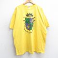 XL★古着 半袖 Tシャツ メンズ エンブレム マルディグラ 大きいサイズ コットン クルーネック 黄 イエロー 25aug30 中古