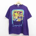 XL★古着 半袖 Tシャツ メンズ アニメ ニコロデオン ラグラッツ コットン クルーネック 紫 26mar14