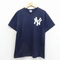 L★古着 マジェスティック 半袖 Tシャツ メンズ MLB ニューヨークヤンキース カルロスベルトラン コットン クルーネック 紺 メジャーリーグ ベースボール 野球 26mar14