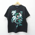 XL★古着 半袖 Tシャツ メンズ アニメ 僕のヒーローアカデミア 緑谷出久 デク 大きいサイズ コットン クルーネック 黒 26mar19