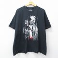 XL★古着 半袖 Tシャツ メンズ アニメ ナルト疾風伝 はたけカカシ 大きいサイズ コットン クルーネック 黒 26mar19