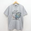 L★古着 半袖 Tシャツ メンズ 魚 クルーネック 薄グレー 霜降り 26apr06