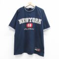 XL★古着 半袖 Tシャツ メンズ ニューヨーク 刺繍 コットン クルーネック 濃紺 26apr14